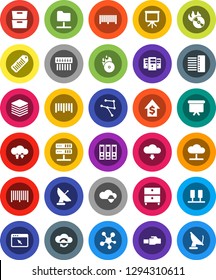 White Solid Icon Set- presentation vector, archive, dollar growth, binder, board, barcode, music hit, social media, network, server, folder, cloud, shield, exchange, big data, browser, hub, download
