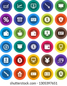 White Solid Icon Set- presentation vector, dollar coin, graph, wallet, crisis, piggy bank, growth, check, receipt, board, medal, shield, monitor, yen sign, credit card, percent