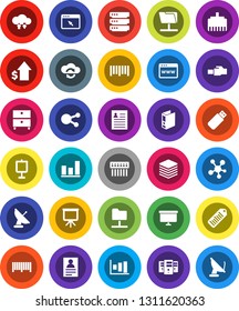 White Solid Icon Set- presentation vector, archive, personal information, graph, dollar growth, binder, board, barcode, social media, network folder, cloud exchange, big data, server, browser, hub