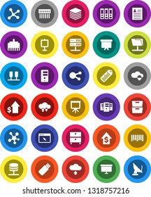 White Solid Icon Set- presentation vector, archive, personal information, dollar growth, binder, board, barcode, social media, network, server, folder, cloud shield, exchange, big data, browser, hub