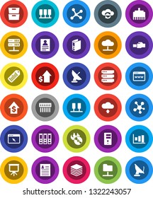White Solid Icon Set- presentation vector, archive, personal information, graph, dollar growth, binder, barcode, music hit, social media, network, server, folder, cloud, exchange, big data, browser