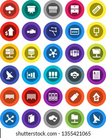 White Solid Icon Set- presentation vector, archive, personal information, graph, dollar growth, binder, board, barcode, social media, network, server, folder, cloud shield, exchange, browser, hub