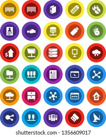 White Solid Icon Set- presentation vector, archive, personal information, dollar growth, binder, barcode, music hit, social media, network, server, folder, cloud, exchange, big data, browser, usb