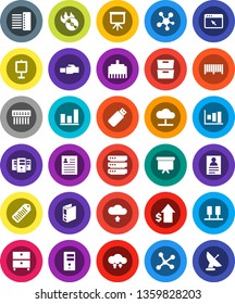 White Solid Icon Set- presentation vector, archive, personal information, graph, dollar growth, binder, board, barcode, music hit, social media, network, server, cloud, exchange, big data, browser