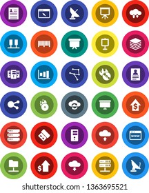 White Solid Icon Set- presentation vector, personal information, graph, dollar growth, board, music hit, social media, network, server, folder, cloud exchange, big data, browser, upload, download