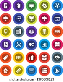 White Solid Icon Set- presentation vector, archive, personal information, graph, dollar growth, binder, board, barcode, music hit, social media, network, folder, server, cloud exchange, big data