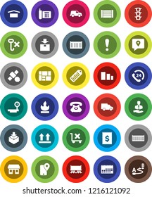 White Solid Icon Set- Railway carriage vector, attention, office, satellite, traffic light, phone, 24, client, traking, sea container, car, calendar, receipt, wood box, consolidated cargo, dry, hook