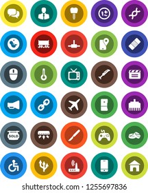 White Solid Icon Set- Railway carriage vector, plane, client, traking, cinema clap, loudspeaker, tv, gamepad, mobile phone, dialog, link, disabled, thermometer, dna, pregnancy, scalpel, patch, pills