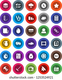 White Solid Icon Set- rake vector, garbage pile, cook timer, rolling pin, jug, cereal, egg, calculator, compass, personal information, exam, document, sorting, film frame, spool, satellitie, new, tv
