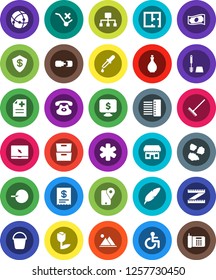 White Solid Icon Set- rake vector, bucket, toilet brush, garbage pile, oil, pen, archive, cash, monitor dollar, measuring, traking, no trolley, tulip, notebook pc, classic phone, ambulance star, hub