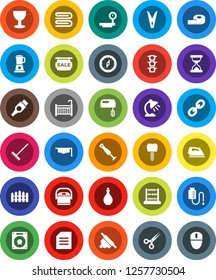 White Solid Icon Set- rake vector, clothespin, towel, iron, oil, rolling pin, graduate hat, table lamp, compass, abacus, document, measuring, traffic light, glass, big scales, link, hdmi, scissors