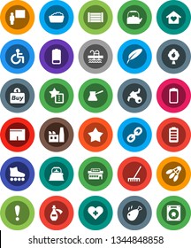 White Solid Icon Set- rake vector, foam basin, kettle, turk coffee, chicken leg, pen, blackboard, shorts, roller Skates, shuttlecock, pool, attention, satellite, wood box, link, battery, disabled
