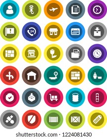 White Solid Icon Set- route vector, attention, office, plane, satellite, traffic light, phone 24, support, clock, calendar, port, wood box, consolidated cargo, document, no hook, tulip, warehouse