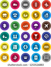 White Solid Icon Set- route vector, signpost, navigator, earth, office, plane, traffic light, phone 24, support, ship, sea container, car, clock, receipt, port, wood box, consolidated cargo, glass