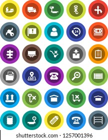 White Solid Icon Set- route vector, signpost, navigator, attention, satellite, money, phone, 24, support, ship, truck trailer, delivery, wood box, clipboard, document, dry cargo, top sign, hook