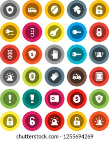 White Solid Icon Set- rubber glove vector, dollar shield, safe, attention, traffic light, amkbulance car, lock, unlock, key, sign, siren, home protect, password