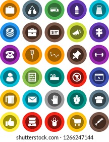 White Solid Icon Set- rubber glove vector, measuring cup, cook hat, apron, grater, double boiler, alarm clock, paper pin, school bus, abacus, constellation, cart, case, barbell, boxing, water bottle