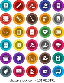 White Solid Icon Set- rubber glove vector, house hold, towel, ladle, ruler, microscope, clipboard, archive, constellation, investment, annual report, receipt, binder, dollar flag, heart pulse, barn