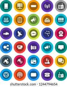 White Solid Icon Set- satellite vector, phone, clipboard, radio, antenna, satellitie, loudspeaker, internet, mobile, dialog, classic, mail, hdmi, network, server, firewall, router, lan connector