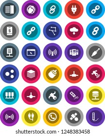 White Solid Icon Set- satellite vector, satellitie, link, rca, jack, connect, connection, network, server, big data, browser, hub, share, cloud download, chain, document, wireless, phone, tap pay