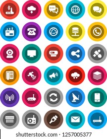 White Solid Icon Set- satellite vector, phone, radio, satellitie, loudspeaker, internet, mobile, dialog, hdmi, network server, cloud exchange, big data, hub, router, share, refresh, download, mail