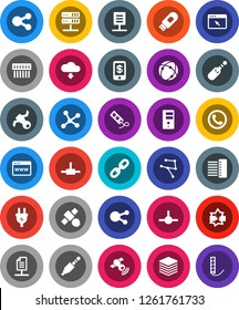 White Solid Icon Set- satellite vector, satellitie, social media, jack, connect, connection, network, disconnection, server, big data, browser, hub, usb modem, share, cloud download, chain, document