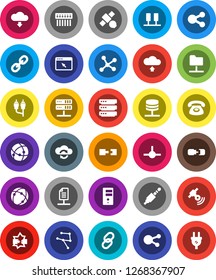 White Solid Icon Set- satellite vector, satellitie, social media, link, rca, jack, connect, connection, network, server, disconnection, folder, cloud exchange, big data, browser, hub, share, upload