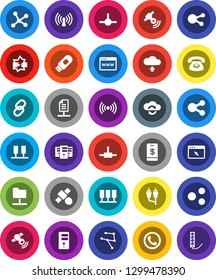White Solid Icon Set- satellite vector, satellitie, social media, link, rca, connect, network, server, disconnection, folder, cloud exchange, browser, usb modem, share, upload, document, wireless