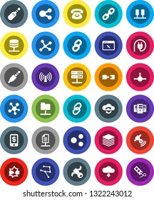 White Solid Icon Set- satellite vector, satellitie, social media, link, jack, connect, network, server, disconnection, folder, cloud exchange, big data, browser, share, download, chain, connection