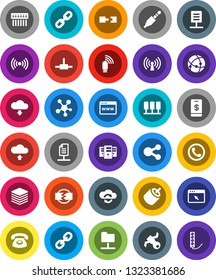 White Solid Icon Set- satellite vector, social media, link, rca, jack, connect, connection, server, network folder, cloud exchange, big data, browser, hub, usb modem, share, upload, download, chain