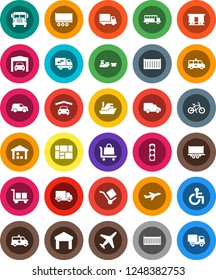 White Solid Icon Set- school bus vector, bike, plane, traffic light, ship, truck trailer, sea container, delivery, car, port, consolidated cargo, warehouse, Railway carriage, disabled, amkbulance