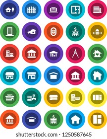 White Solid Icon Set- school building vector, drawing compass, university, bank, stadium, dry cargo, hospital, home, cottage, chalet, barn, fence, plan, apartments, office, love, store, mall, window