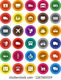 White Solid Icon Set- school bus vector, bike, plane, traffic light, ship, truck trailer, sea container, delivery, car, port, consolidated cargo, warehouse, Railway carriage, disabled, amkbulance
