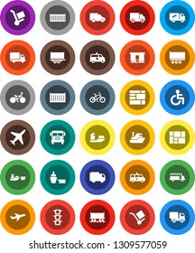 White Solid Icon Set- school bus vector, bike, Railway carriage, plane, traffic light, ship, truck trailer, sea container, delivery, car, port, consolidated cargo, disabled, amkbulance, relocation