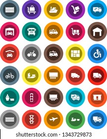 White Solid Icon Set- school bus vector, bike, plane, traffic light, ship, truck trailer, sea container, delivery, car, port, consolidated cargo, warehouse, Railway carriage, disabled, amkbulance