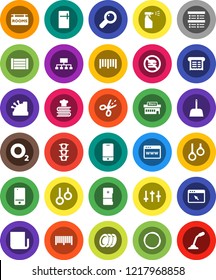 White Solid Icon Set- scoop vector, sprayer, cookbook, plates, exam, hierarchy, no fastfood, hoop, gymnast rings, oxygen, traffic light, wood box, barcode, newspaper, settings, mobile phone, browser