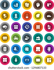 White Solid Icon Set- scoop vector, drying clothes, washboard, pen, archive, leaf, percent growth, tie, horizontal bar, snickers, target, breads, signpost, phone, 24, tulip, film spool, gamepad, tv