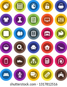 White Solid Icon Set- scoop vector, car fetlock, camping cauldron, cook timer, egg, abacus, calculator, muscule hand, snickers, t shirt, oxygen, barcode, settings, microphone, dialog, monitor, rca