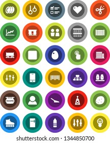 White Solid Icon Set- scoop vector, water closet, spices, plates, egg, potato, exam, graph, hierarchy, roller Skates, bottle, gymnast rings, Railway carriage, wood box, barcode, antenna, settings