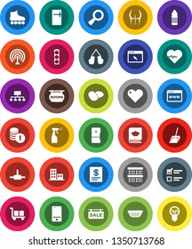 White Solid Icon Set- scoop vector, sprayer, colander, cookbook, potato, exam, coin stack, hierarchy, heart pulse, buttocks, boxing glove, roller Skates, water bottle, traffic light, cargo, antenna