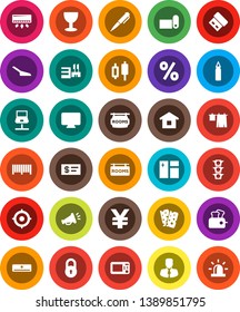 White Solid Icon Set- scoop vector, window cleaning, drying clothes, pen, japanese candle, manager, target, yen sign, punching bag, fitness mat, breads, traffic light, glass, notebook network, lock