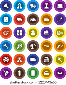 White Solid Icon Set- scraper vector, vacuum cleaner, fetlock, car, window cleaning, iron, steaming, agent, shining, support, cargo search, mobile phone, hospital building, amkbulance, doctor
