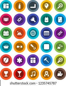 White Solid Icon Set- scraper vector, vacuum cleaner, window cleaning, foam basin, agent, plates, shining, woman, ladle, corner ruler, backpack, music, calendar, glass, protected, cargo search, dna