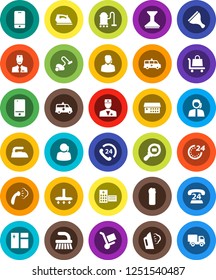 White Solid Icon Set- scraper vector, vacuum cleaner, fetlock, car, window cleaning, iron, steaming, agent, phone 24, support, cargo search, mobile, doctor, hospital building, amkbulance, hour