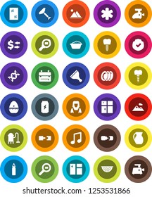 White Solid Icon Set- scraper vector, vacuum cleaner, window cleaning, foam basin, plates, shining, woman, colander, cook timer, jug, backpack, music, exchange, punching bag, enegry drink, protected