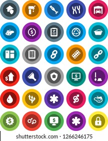 White Solid Icon Set- scraper vector, water drop, window cleaning, toilet brush, foam basin, blender, exchange, dollar growth, medal, monitor, internet, ambulance star, gender sign, pills blister