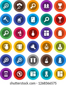 White Solid Icon Set- scraper vector, window cleaning, shining, oil, measuring cup, hand mill, spices, jug, jar, magnifier, flask, no alcohol sign, glass, vial, sand clock, potion, cloud, client