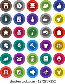 White Solid Icon Set- scraper vector, broom, washer, scales, towel, double boiler, cookbook, bbq, jar, chicken leg, student, compass, medal, calculator, tie, t shirt, heart monitor, fitness mat, dna