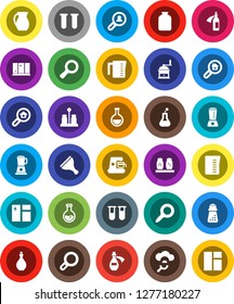 White Solid Icon Set- scraper vector, window cleaning, shining, oil, measuring cup, hand mill, spices, jug, jar, magnifier, flask, vial, potion, cloud glass, search estate, client, coffee maker