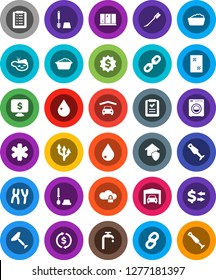 White Solid Icon Set- scraper vector, water drop, car fetlock, window cleaning, toilet brush, foam basin, shining, blender, exchange, dollar medal, monitor, ambulance star, chromosomes, cloud lock
